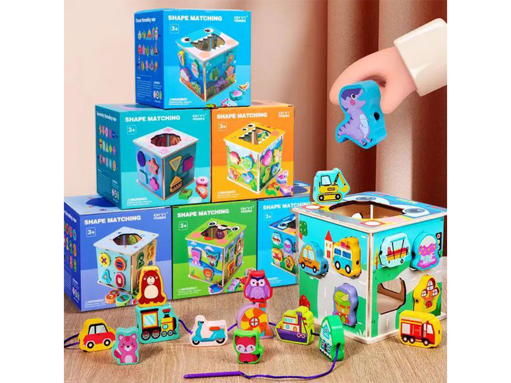 مکعب جانمایی اشکال 15 تکه چوبی اسباب بازی