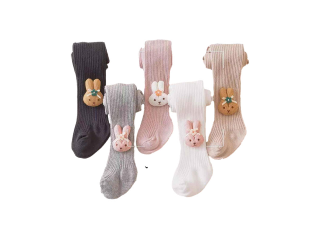 جوراب شلواری دخترانه 12-6 ماه طرح خرگوش برجسته