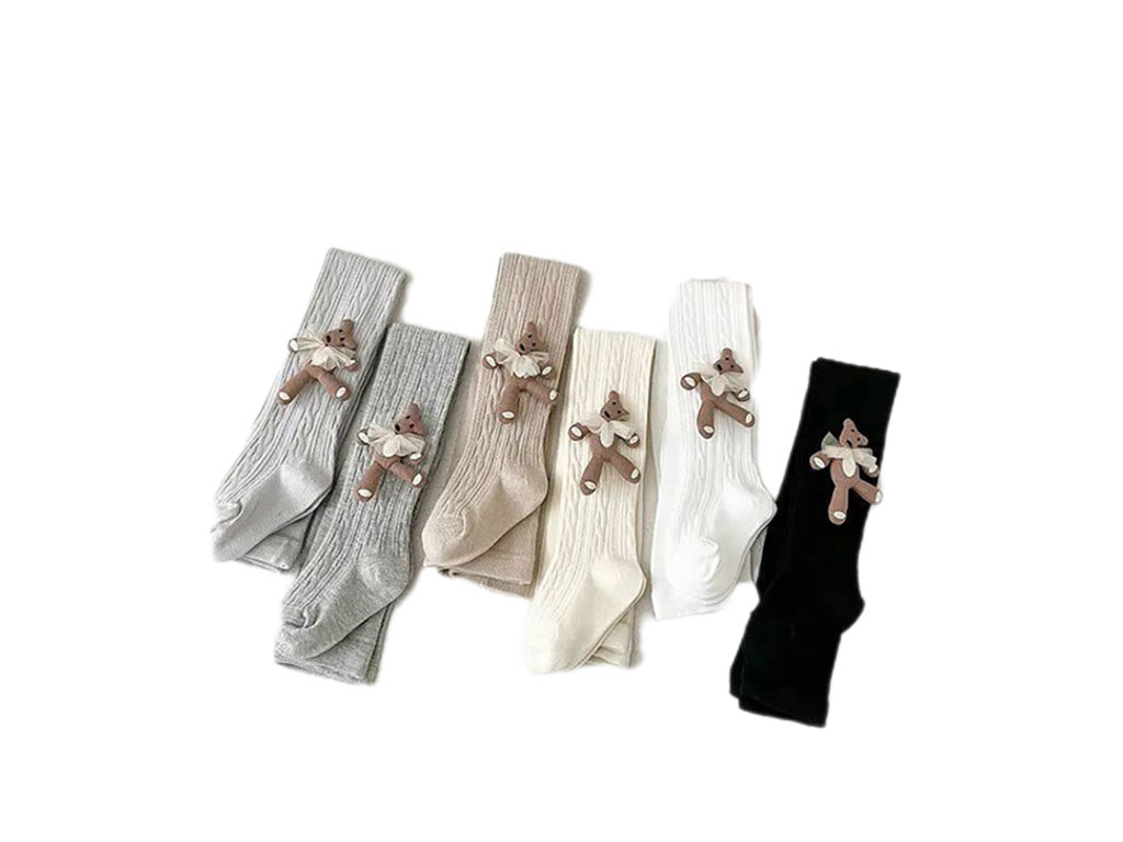 جوراب شلواری دخترانه 12 -6 ماه طرح خرس عروسکی برجسته