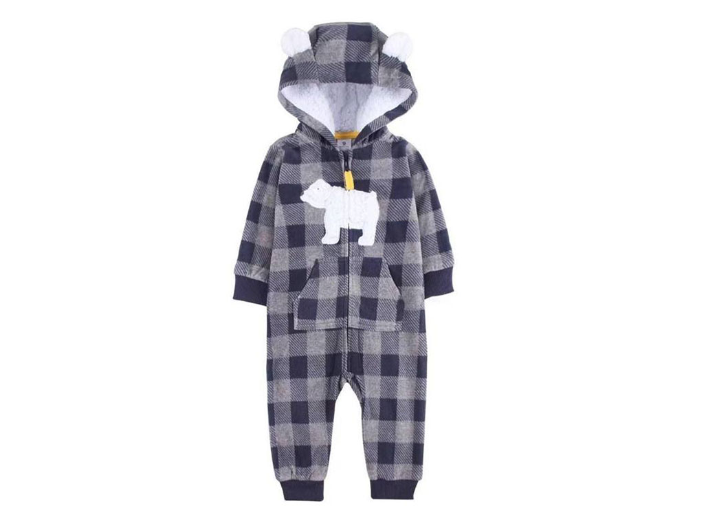 سرهمی کرکی کلاهدار نوزادی پسرانه چهارخانه طرح خرس کارترز carters