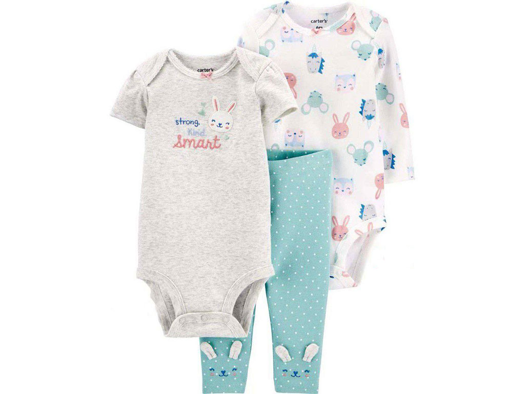 ست سه تکه بادی و شلوار دخترانه نوزادی طرح خرگوش و حیوانات کارترز Carters
