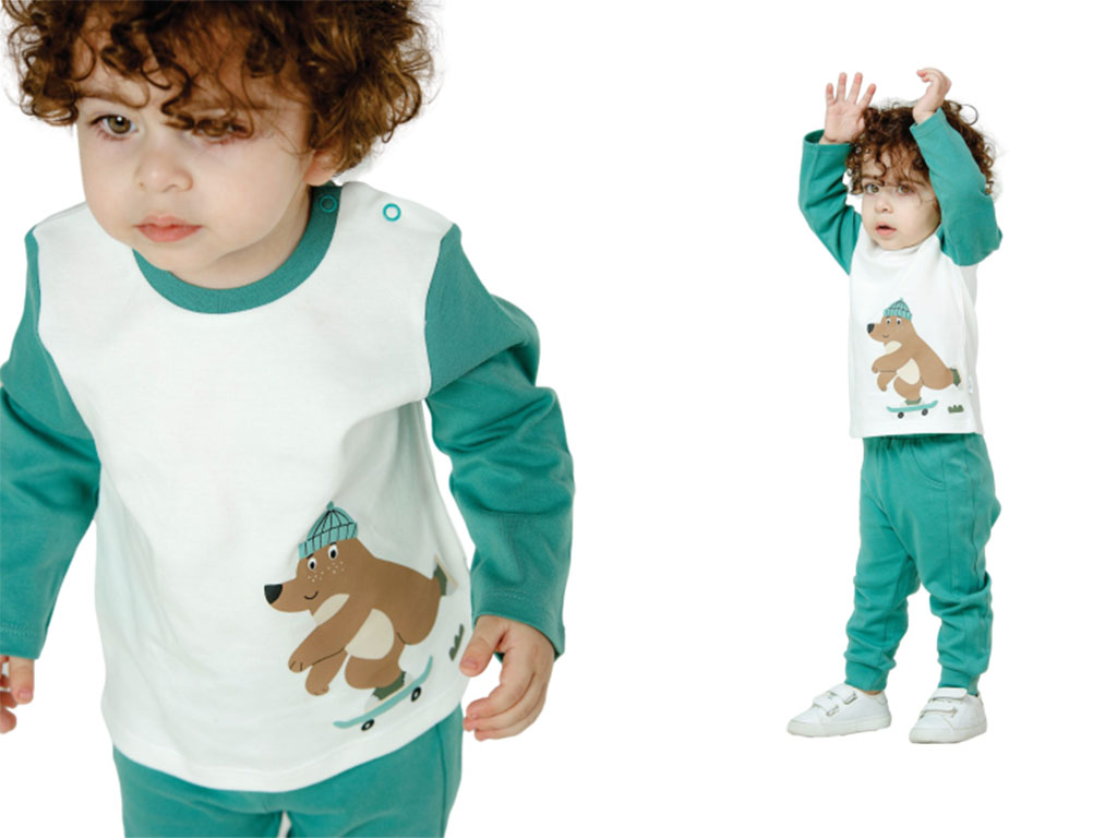بلوز و شلوار نوزاد و کودک طرح خرس اسکیت سوار لاوی داوی loveydovey