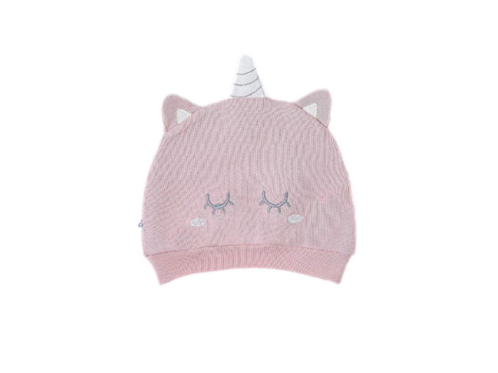 کلاه نوزادی نخی دخترانه صورتی رنگ طرح اسب تک شاخ پاپو papo