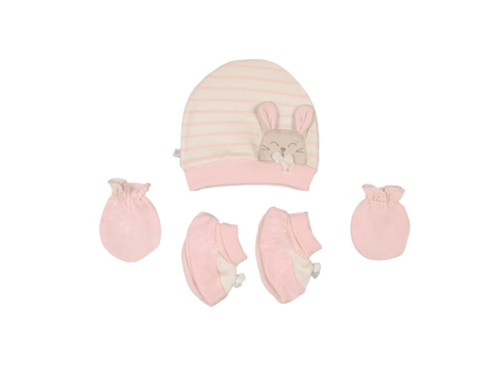 ست کلاه، دستکش و پاپوش نوزادی دخترانه طرح خرگوش پاپو papo