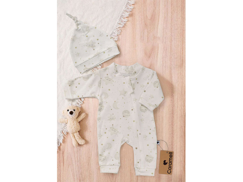 سرهمی نوزادی کلاه دار طرح ماه و ستاره کارامل caramell