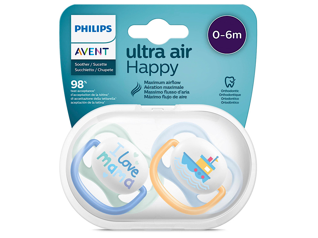 پستانک ارتودنسی دو عددی نوزادی 6-0 ماه مدل ultra air فیلیپس اونت philips avent