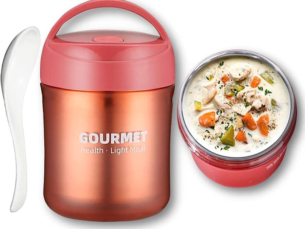 ظرف غذا استیل حجم 500 میلی لیتر با قاشق GOURMET