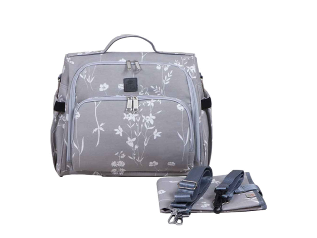 کوله پشتی و ساک لوازم ۳ کاره یونا گلدار طوسی الا  ELA