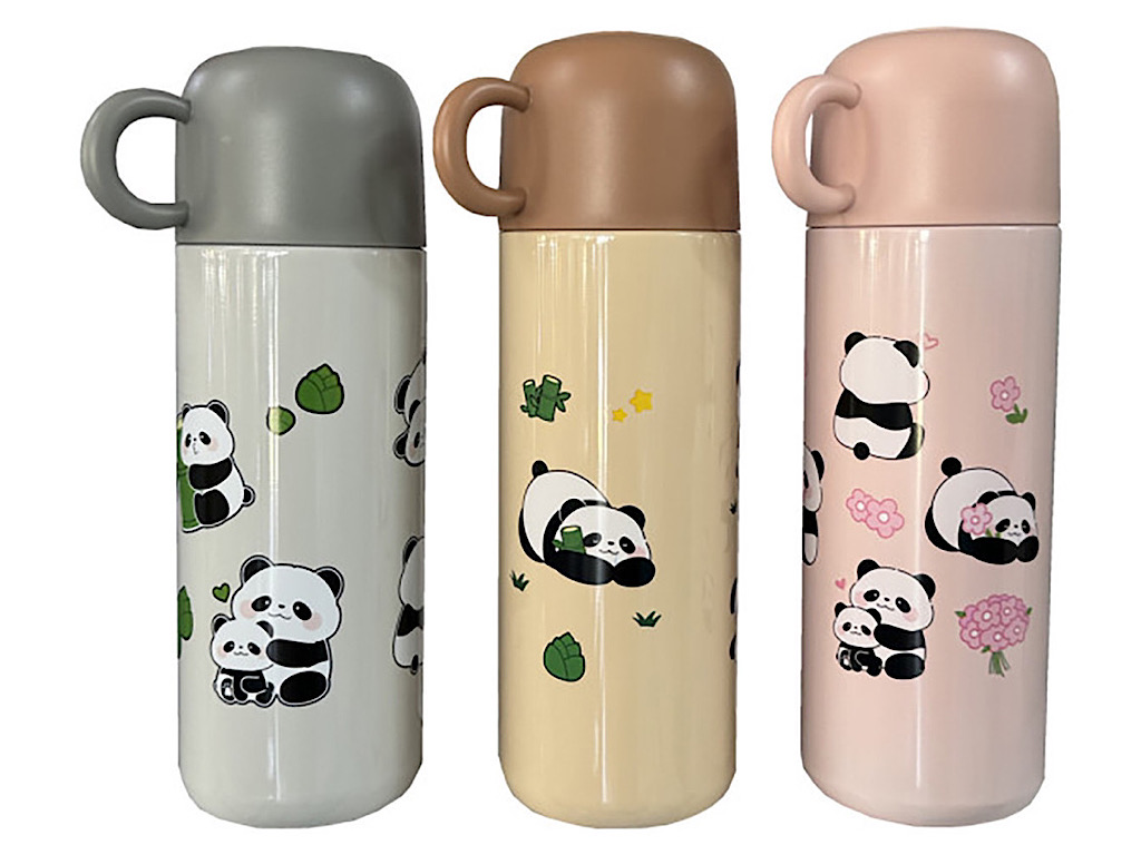 فلاسک استیل پاندایی 500 میلی لیتر دکمه ای لیوان دار hscup