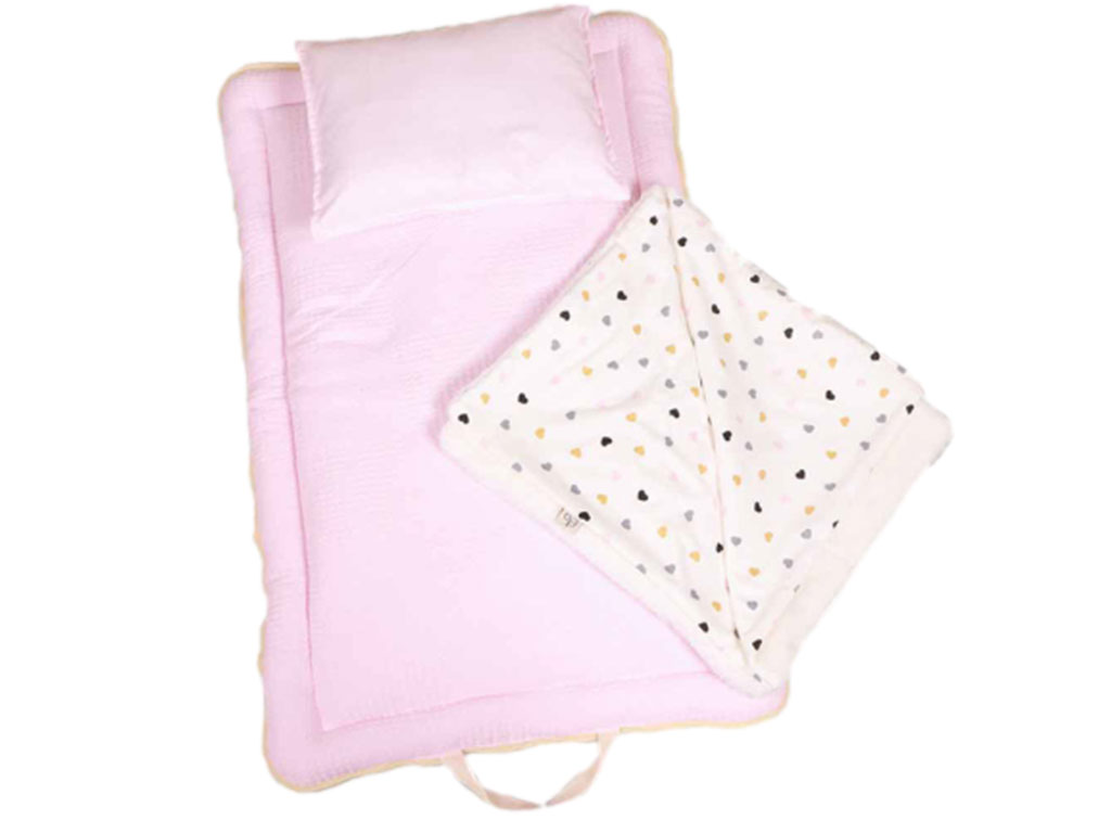 سرویس خواب دم دستی مسافرتی نوزادی مجموعه 3 عددی تشک، پتو و بالشت با بسته بندی کیفی طرح قلب الا ELA