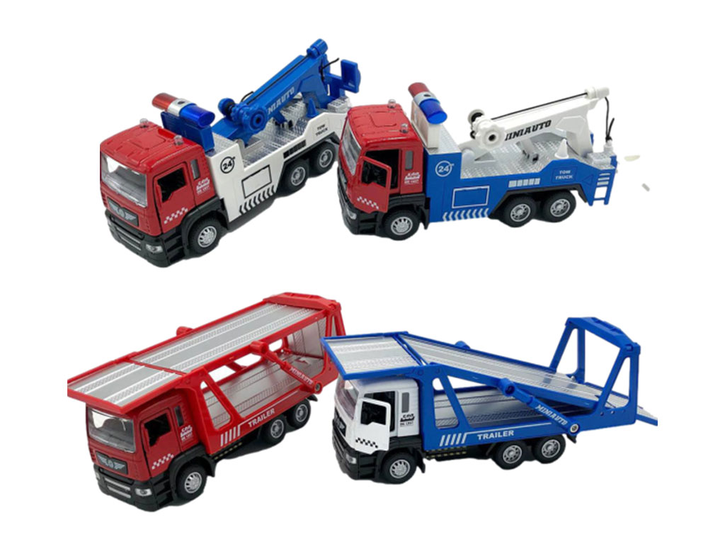 جرثقیل حمل خودرو و تريلي خودرو بر فلزی عقب کش عقب کش موزیکال و چراغ دار اسباب بازی