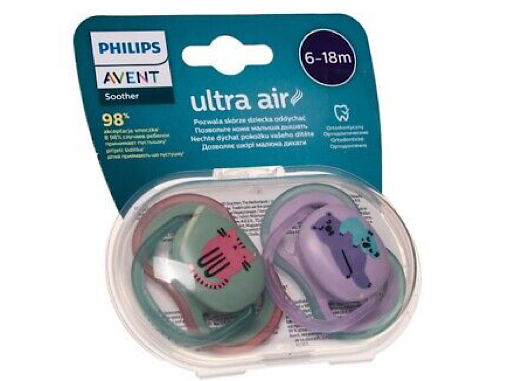 پستانک ارتودنسی دو عددی نوزادی 18-6 ماه مدل ultra air فیلیپس اونت philips avent