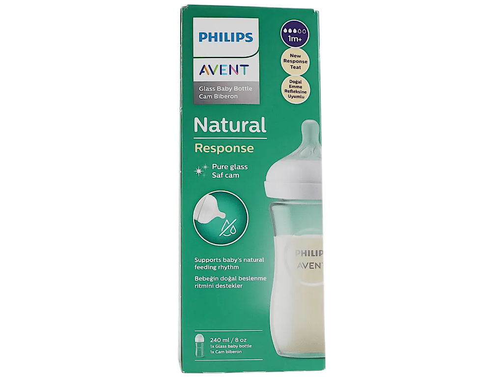 شیشه شیر پیرکس نوزادی بالای 1 ماه  3 قطره مدل نچرال Natural ظرفیت 240 میلی لیتر philips avent فیلیپس اونت