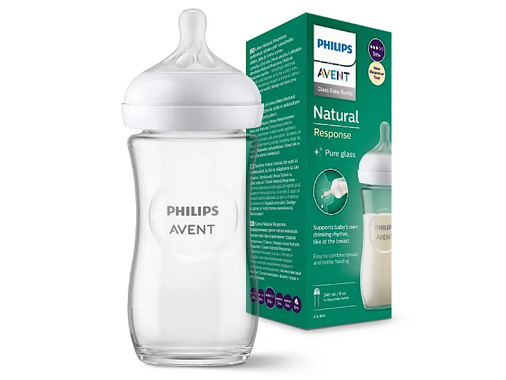 شیشه شیر پیرکس نوزادی بالای 1 ماه  3 قطره مدل نچرال Natural ظرفیت 240 میلی لیتر philips avent فیلیپس اونت