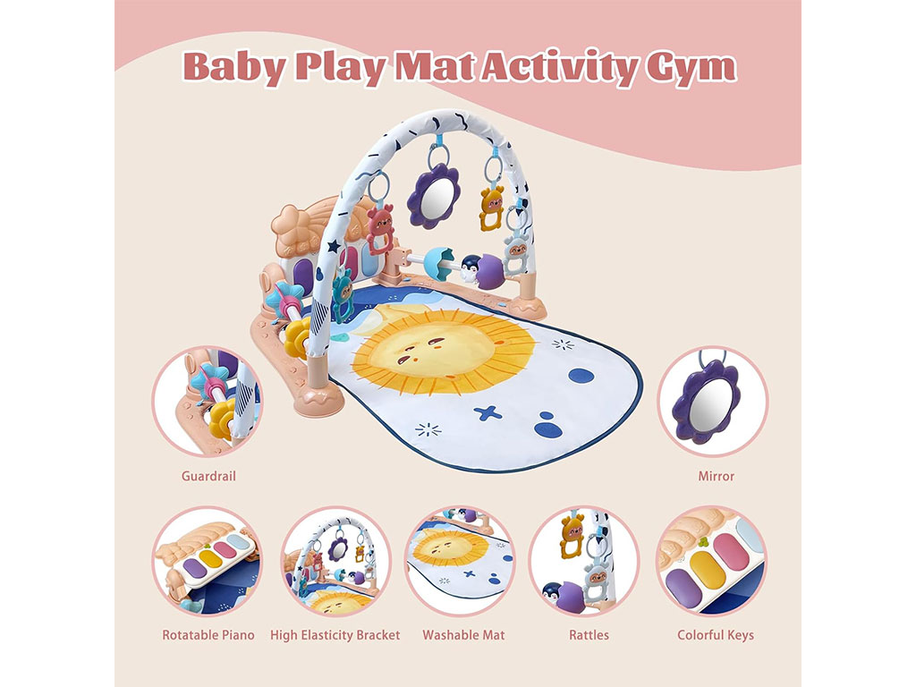 تشک بازی موزیکال نوزادی دارای پیانو طرح شیر baby fitness blanket