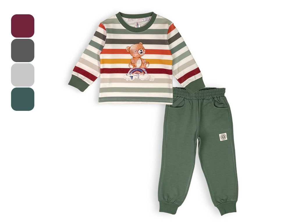 بلوز و شلوار راحتی 2 سال دورس راه راه طرح خرس و رنگین کمان کیدو مکس kido max