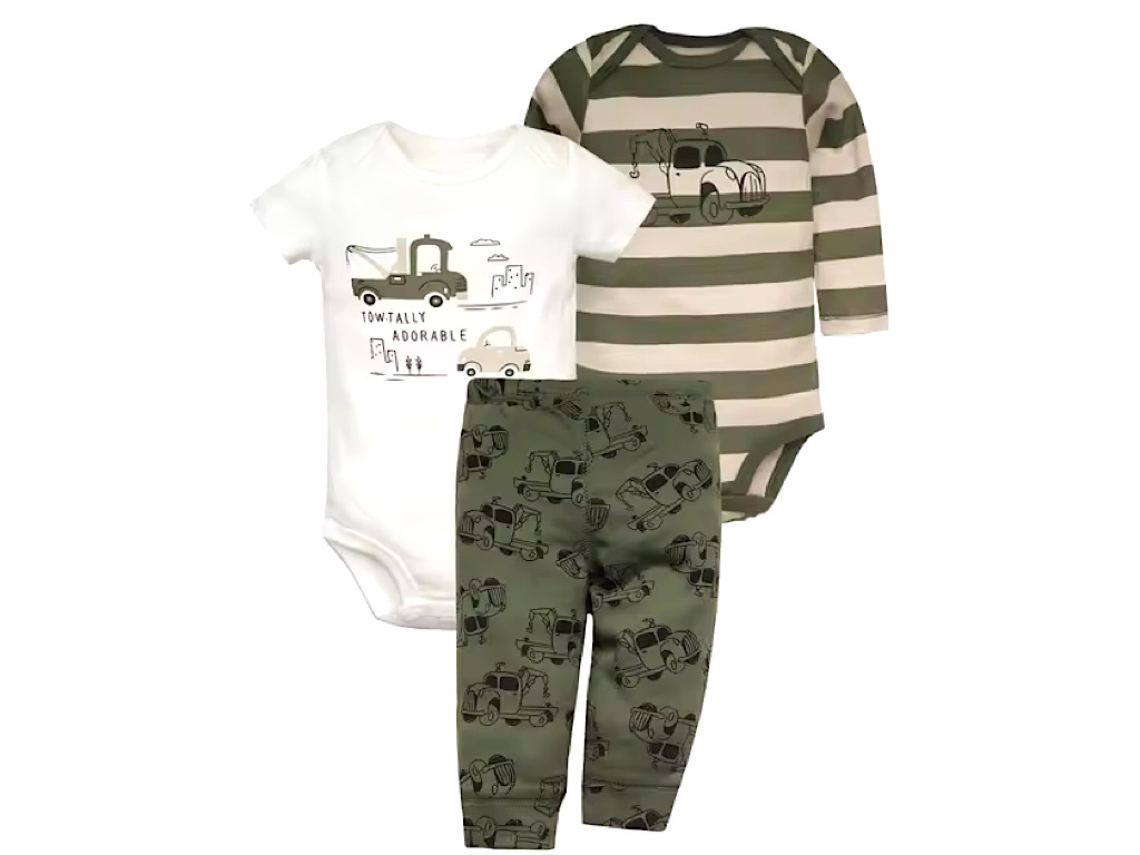 ست سه تکه بادی و شلوار پسرانه نوزادی طرح ماشین کارترز Carters
