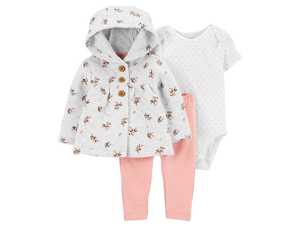 ست سه تکه بادی آستین بلند ، شلوار و سویشرت دخترانه طرح گل و خال کارترز carters