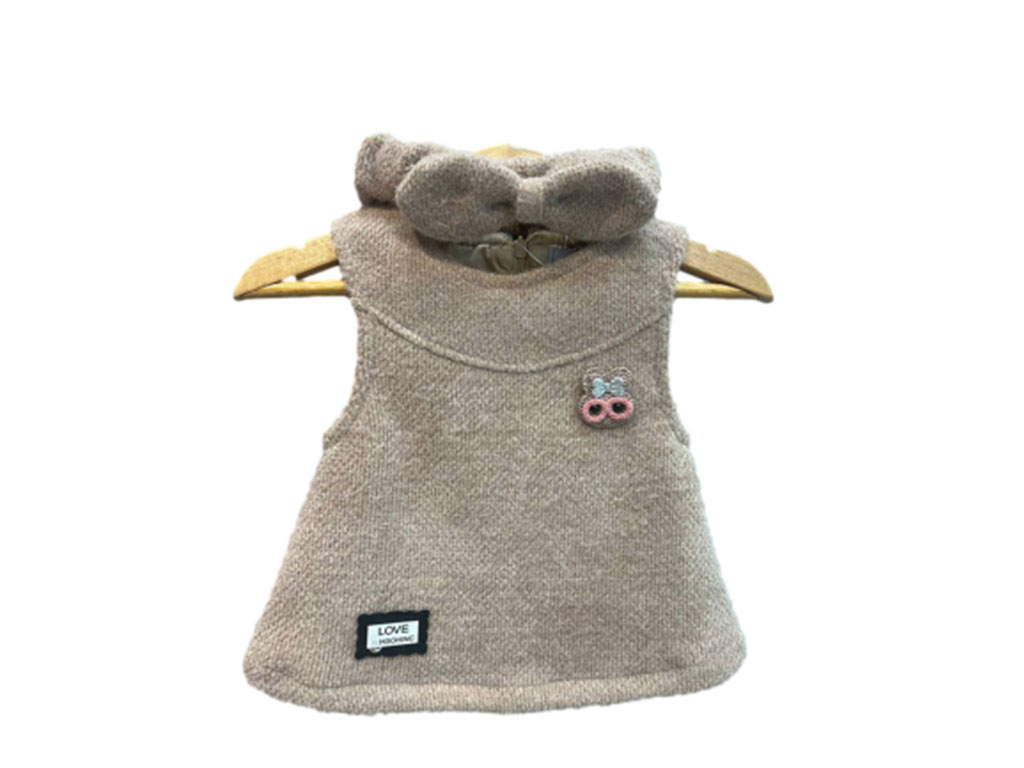 سارافون و هدبند موهر نوزادی نسکافه ای رنگ با گل سینه خرگوش