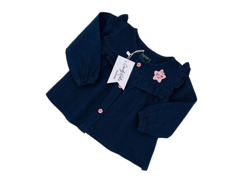 شومیز کتان نوزاد و کودک دخترانه رنگ سرمه ای کندی کیدز CANDY KIDS