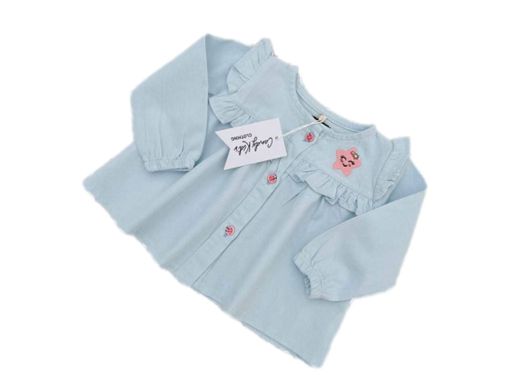 شومیز کتان نوزاد و کودک دخترانه رنگ آبی روشن کندی کیدز CANDY KIDS