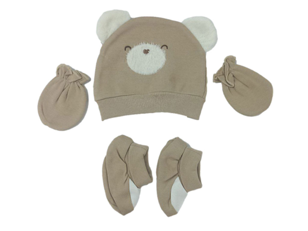 ست کلاه، دستکش و پاپوش نوزادی طرح خرس پاپو papo