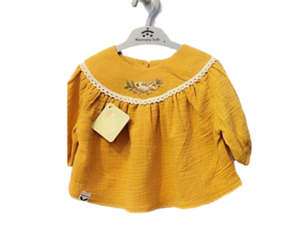 تونیک سارافون گلدوزی شده نوزاد و کودک خردلی رنگ