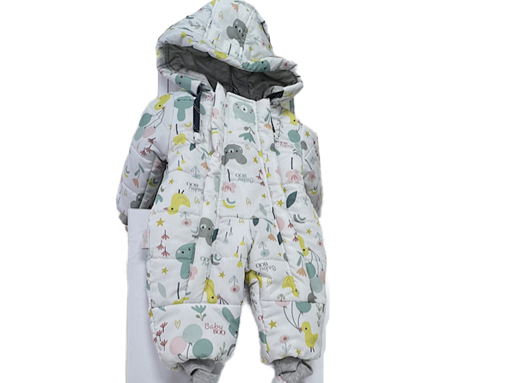 کاپشن سرهمی کلاه دار با دستکش و پاپوش نوزادی طرح خرگوش و گل BABY BOO