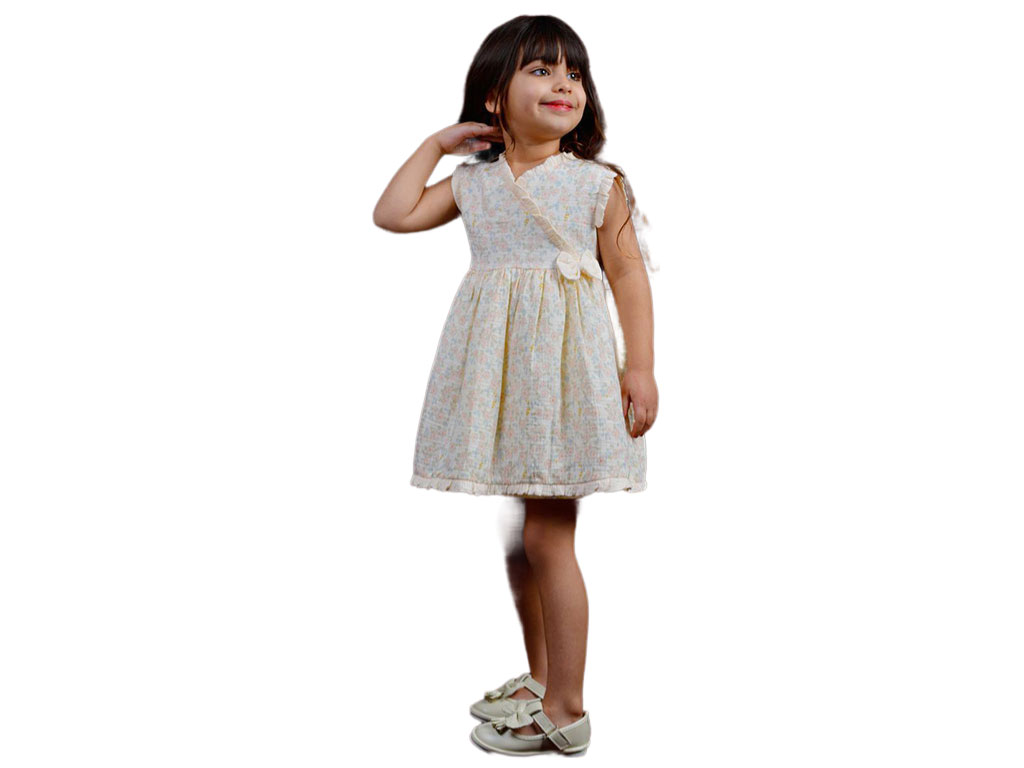 سارافون دخترانه رنگ نباتی طرح گل های رنگی