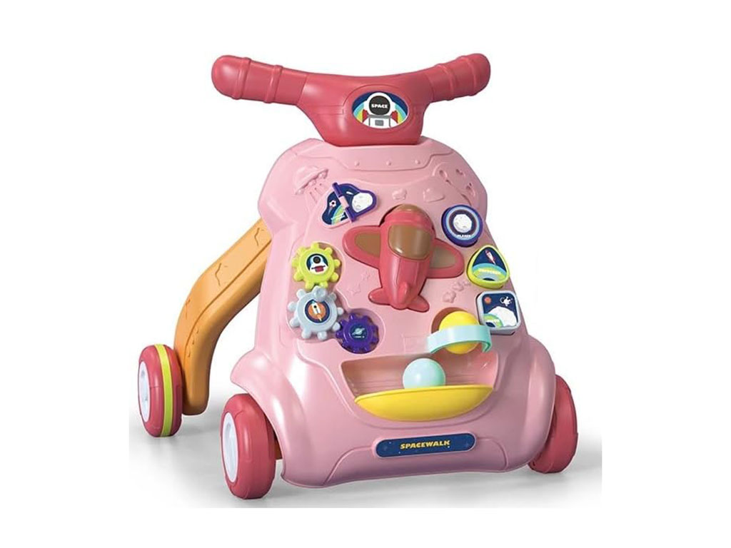 واکر موزیکال و چراغ دار دخترانه صورتی رنگ طرح سفینه اسباب بازی