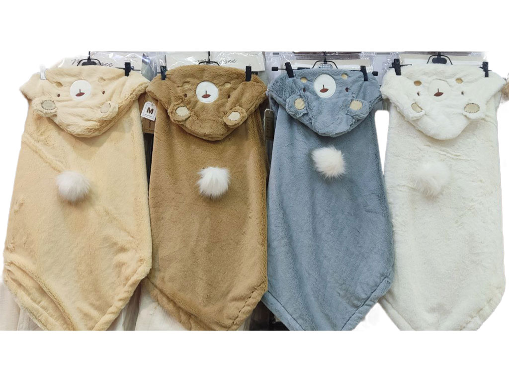 پتو دورپیچ کلاه دار پولیشی نوزادی طرح خرس تدی ماماسی Mama See