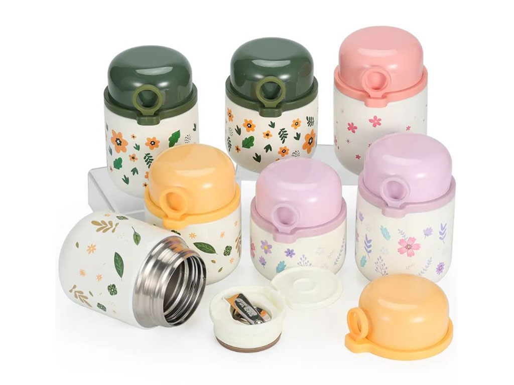 فلاسک غذا داخل استیل به همراه قاشق حجم 500 ML طرح گل های رنگی