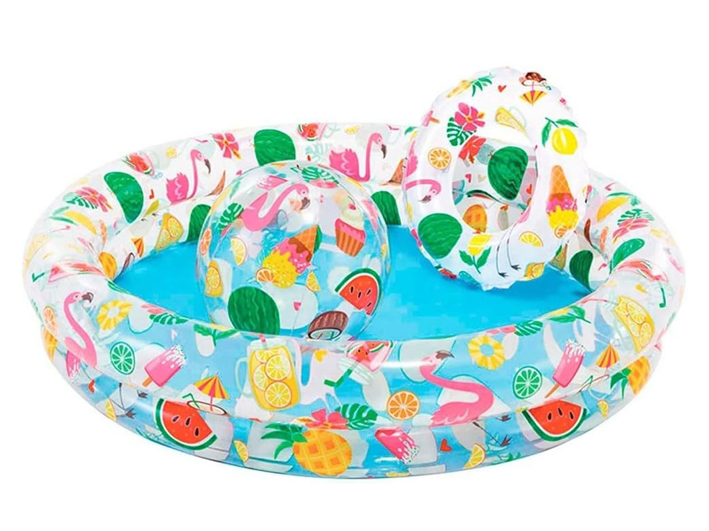 ست استخر بادی همراه با توپ و حلقه بادی کودک طرح فلامینگو اینتکس intex
