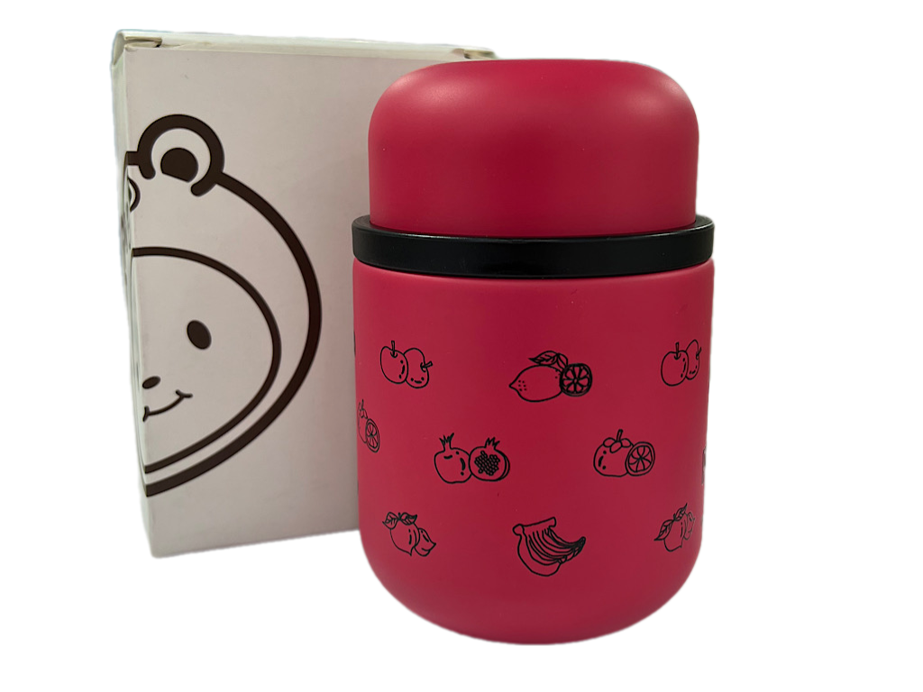 ظرف غذا داخل استیل به همراه قاشق حجم 500 ML طرح میوه