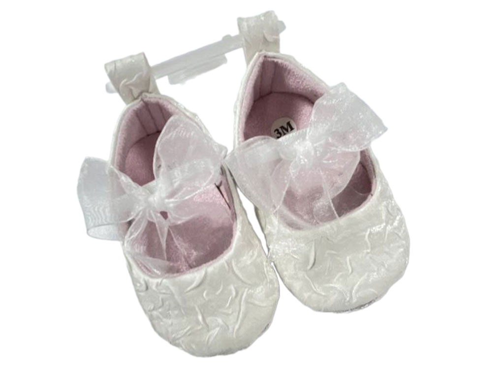 پاپوش استپ دار نوزادی دخترانه سفید رنگ پاپیونی