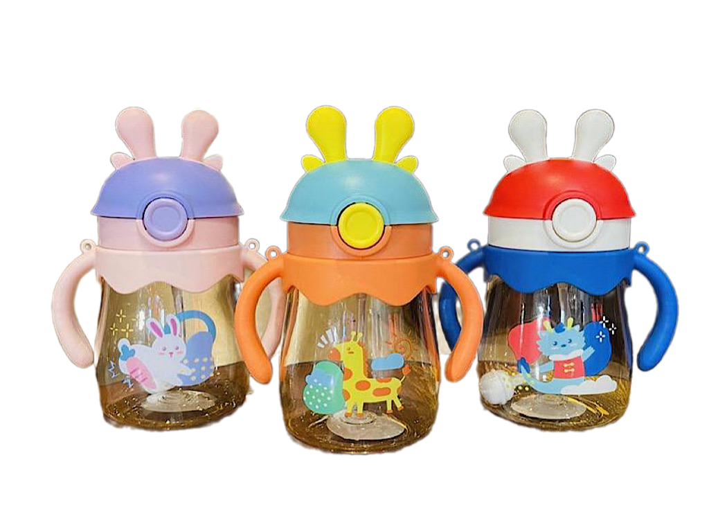 لیوان نی دار آنتی کولیک دسته دار حجم 250 میلی لیتر طرح حیوانات