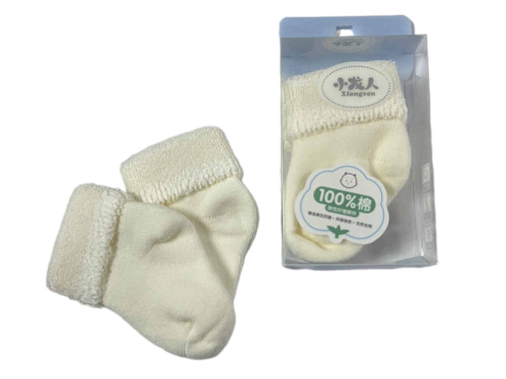 جوراب حوله ای 0-6 ماه شیری100% پنبه