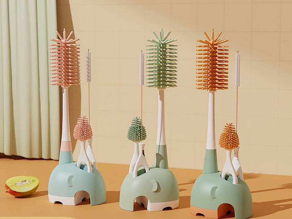 شیشه شور سیلیکونی پایه دار لوازم نوزاد طرح فیل (4 تکه)