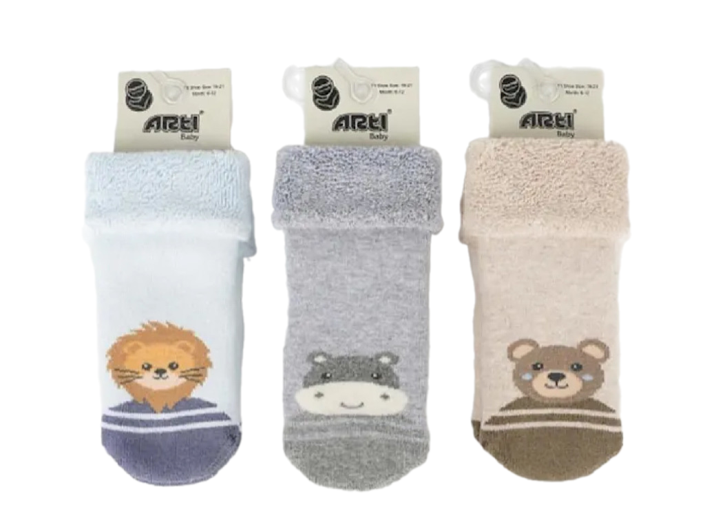 جوراب تو کرکی نوزادی لبه دوبل طرح حیوانات Arti