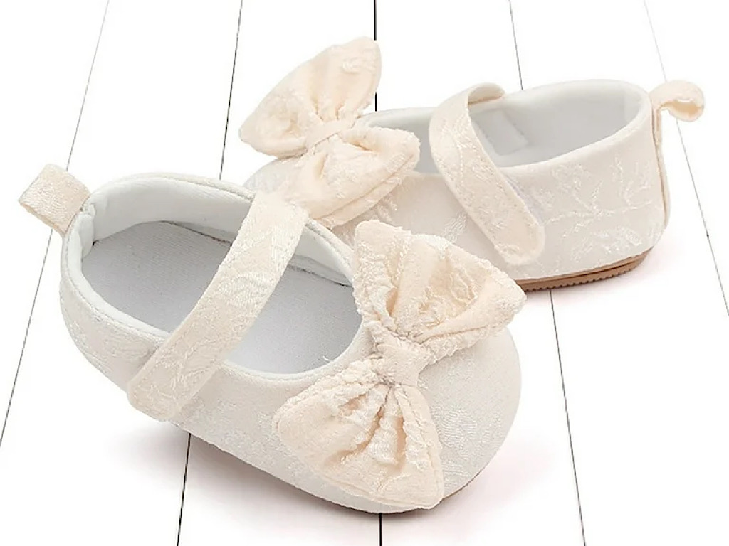 پاپوش نباتی رنگ  استپ دار نوزادی دخترانه طرح پاپیون