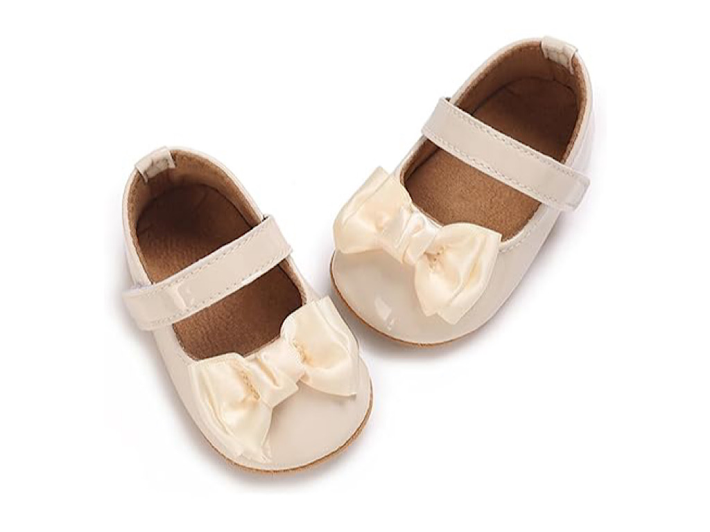 پاپوش کرم رنگ  استپ دار نوزادی دخترانه طرح پاپیون