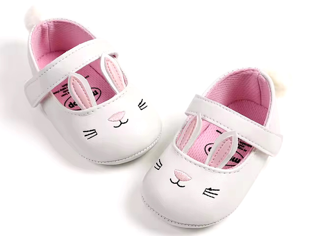 پاپوش سفید رنگ  استپ دار نوزادی دخترانه طرح خرگوش