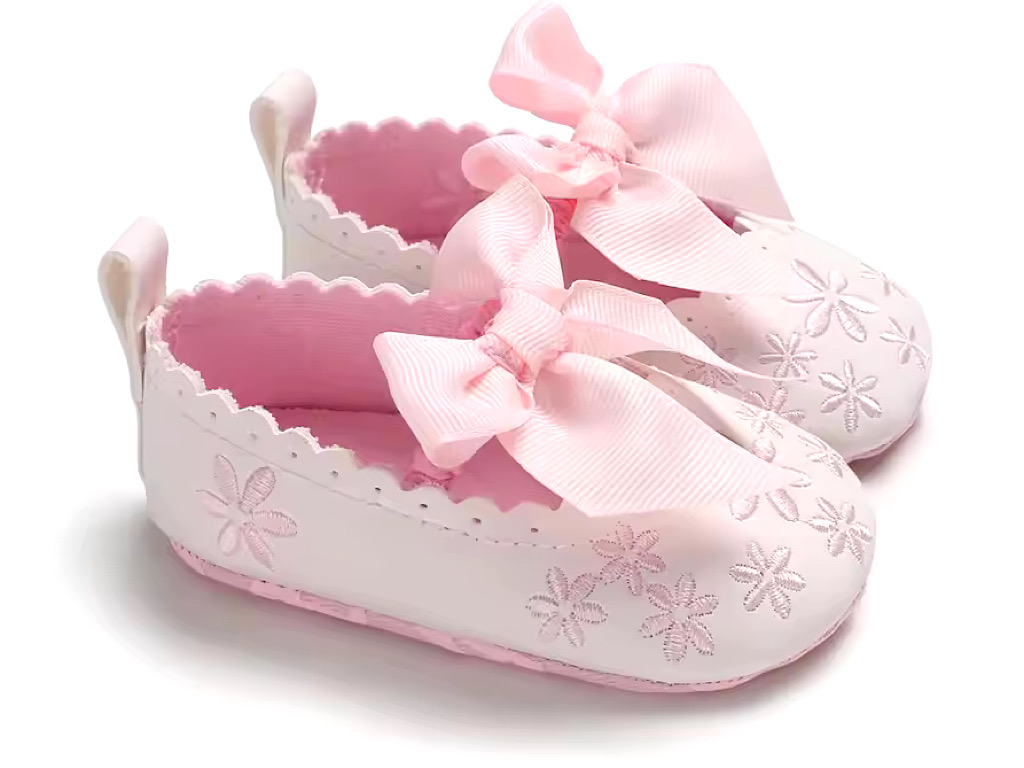 پاپوش نوزادی دخترانه سفید با گل صورتی  Valen Sina