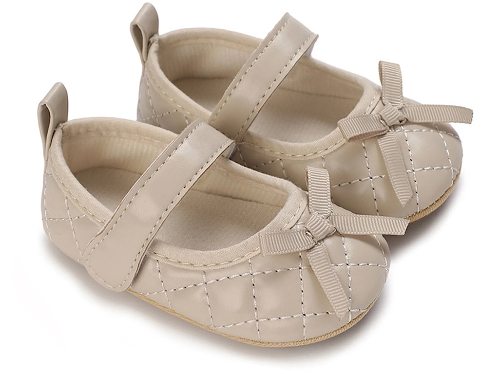 پاپوش استپ دار نوزادی رنگ خاکی روشن طرح پاپیون