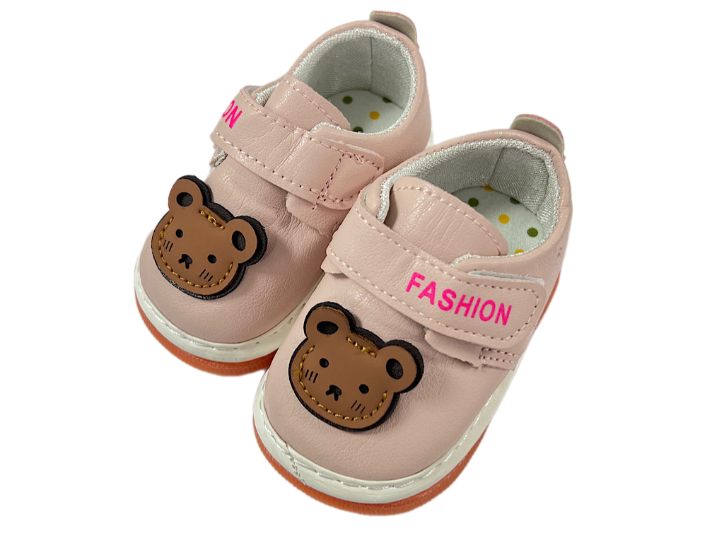 کفش سوتی و جغجغه ای نوزادی صورتی چرک رنگ مدل خرس