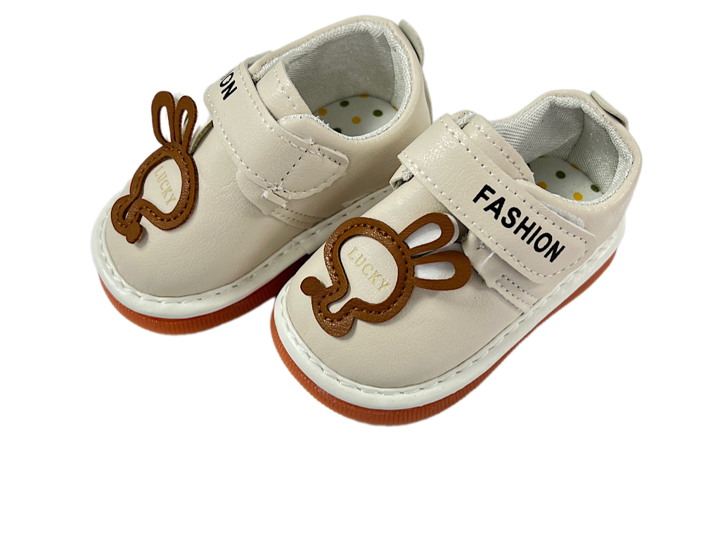 کفش سوتی و جغجغه ای نوزادی استخوانی رنگ مدل خرگوش