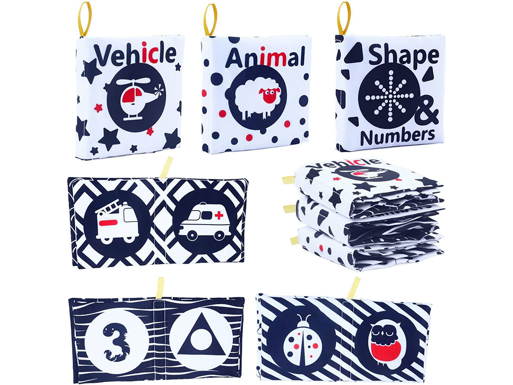 کتاب حمام پارچه ای سیاه و سفید نوزادی طرح دار