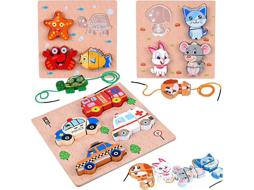 اسباب بازی چوبی برش با چاقو و نخواره کودک طرح دار