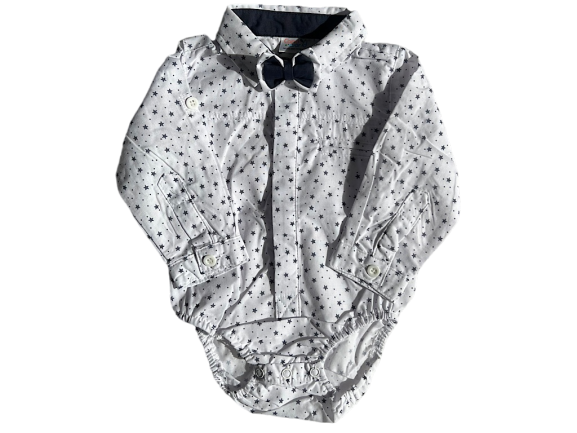 شومیز بادی نوزادی پسرانه همراه با پاپیون رنگ سفید طرح ستاره