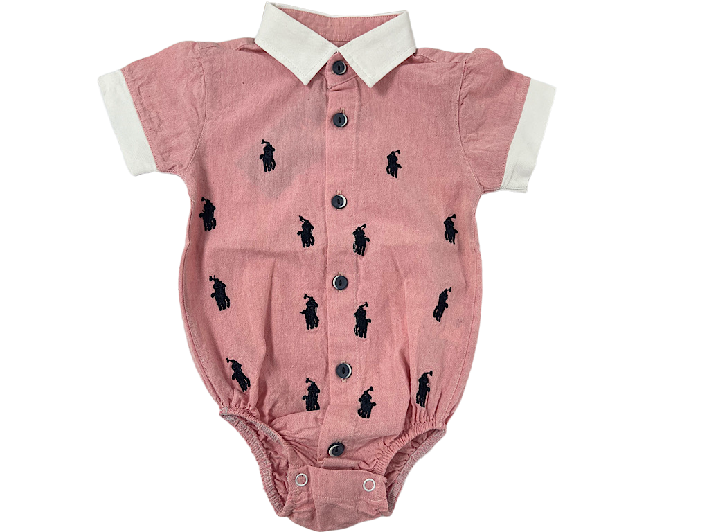 شومیز بادی آستین کوتاه پسرانه رنگ صورتی طرح POLO